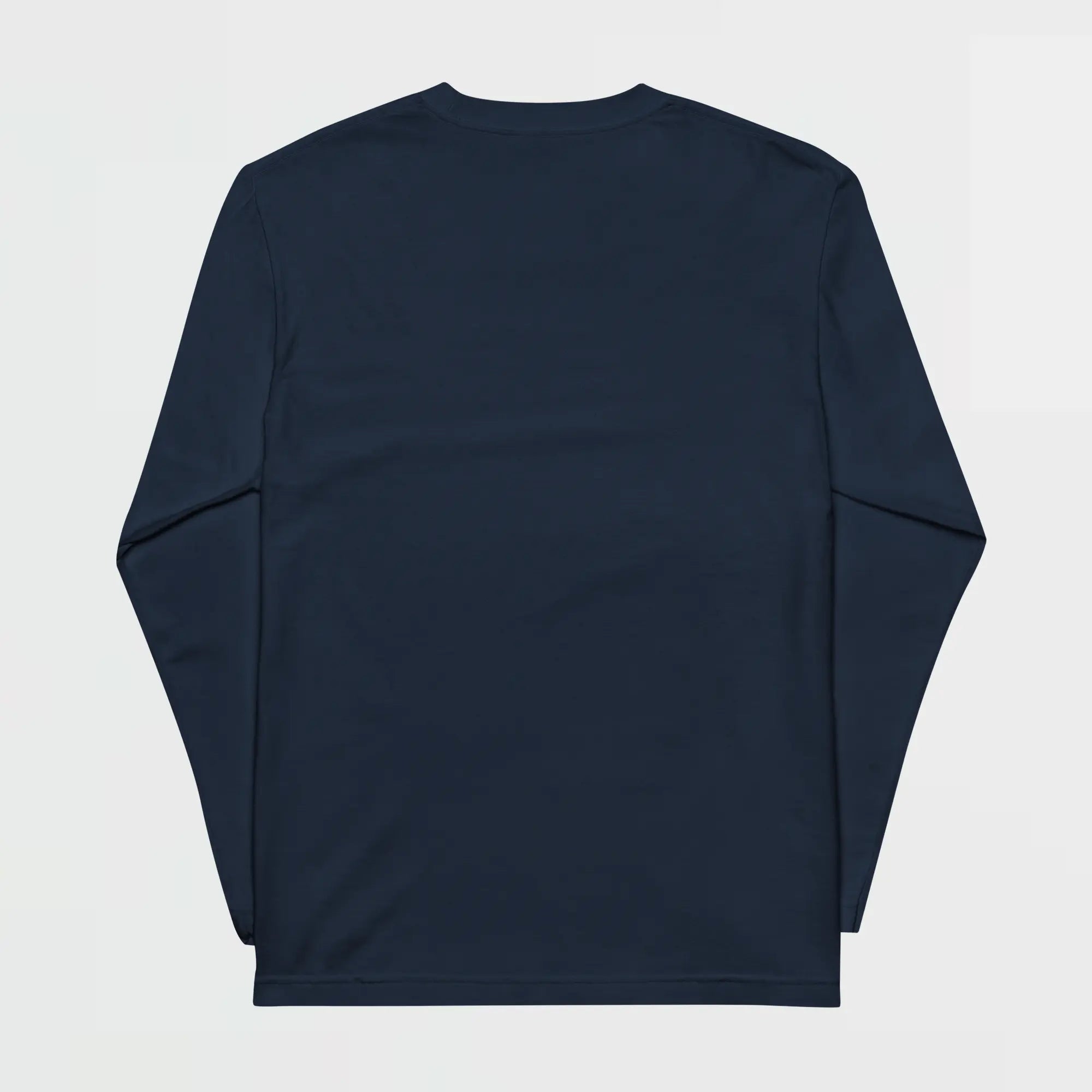 Super Genki navy blue long-sleeve shirt on a light gray background
